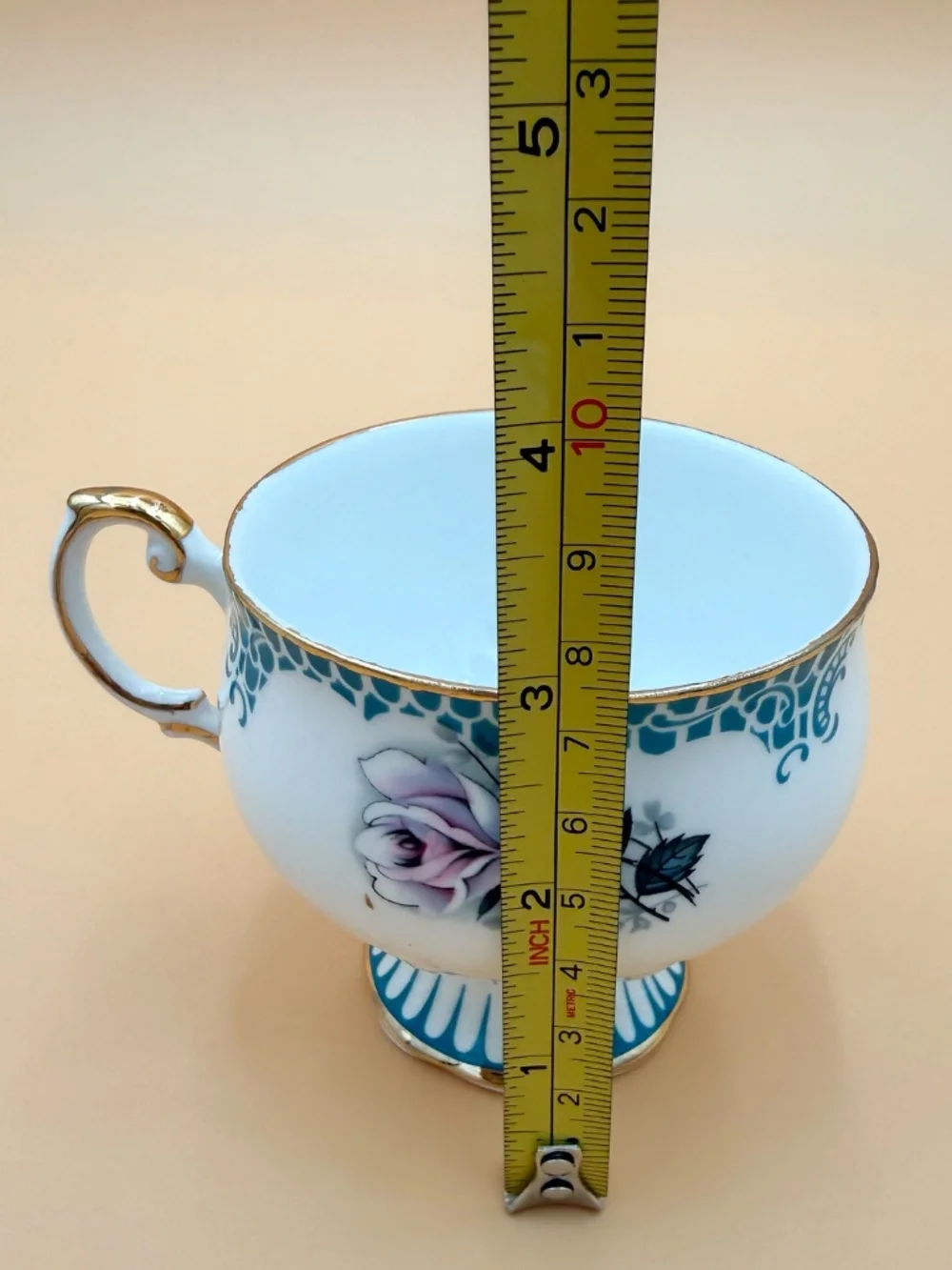 Vintage Rosina Fine Bone China Footed Teacup Pink Roses Made in England